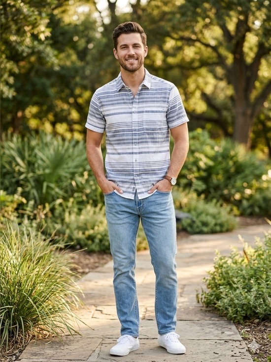 Free Planet Other - Free Planet Mens White/Gray Striped Collared Short Sleeve Button Up Shirt